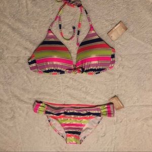 Arizona Striped Bikini -Top Sz L/Bottoms Sz M -NWT